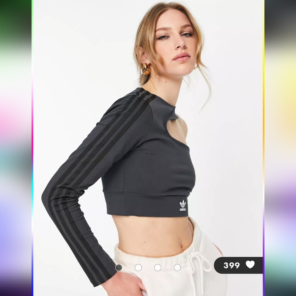 adidas Originals '80's Aerobic' cut out one shoulder crop top in black XL NWT
